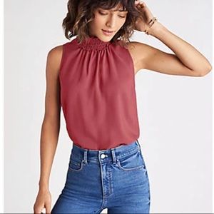 Ann Taylor Smocked Neck Shell Top in Plum Size S